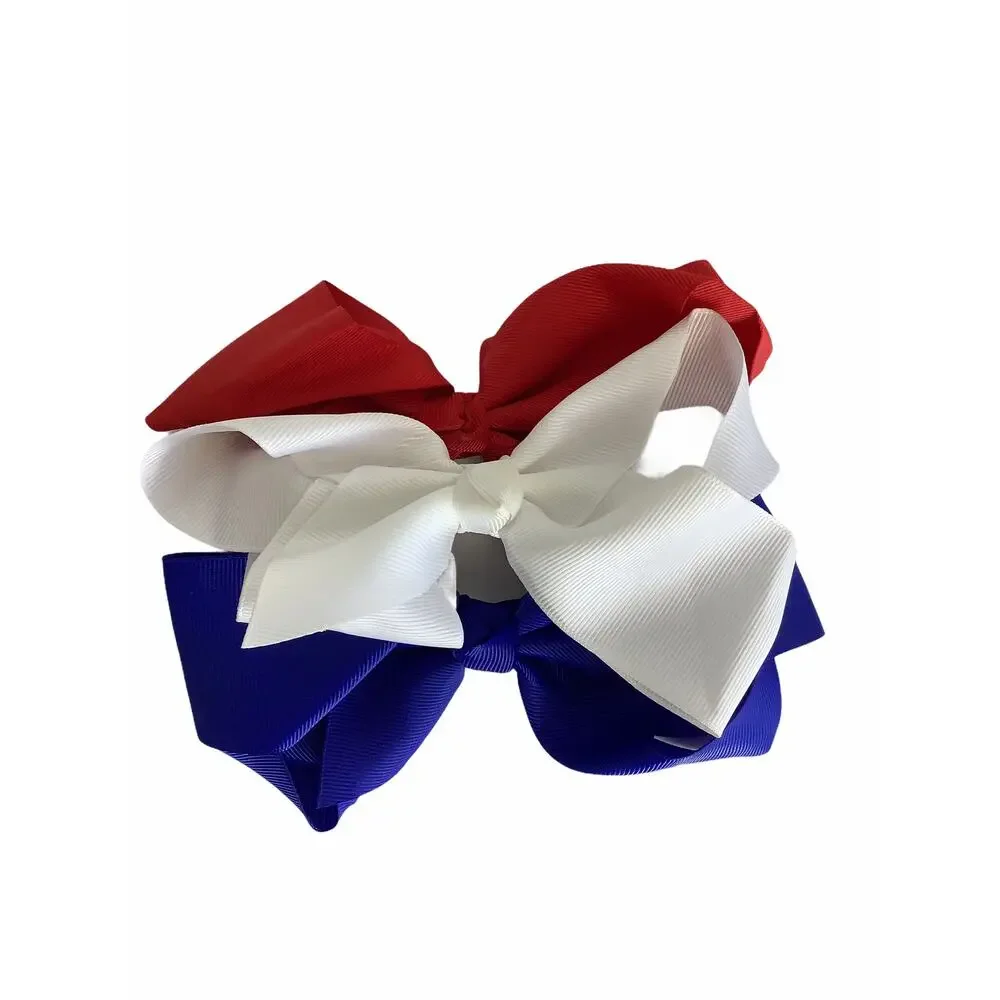 *BUNDLE Girl’s Lot of 3 Red, White & Blue Hair Bow Clips NEW